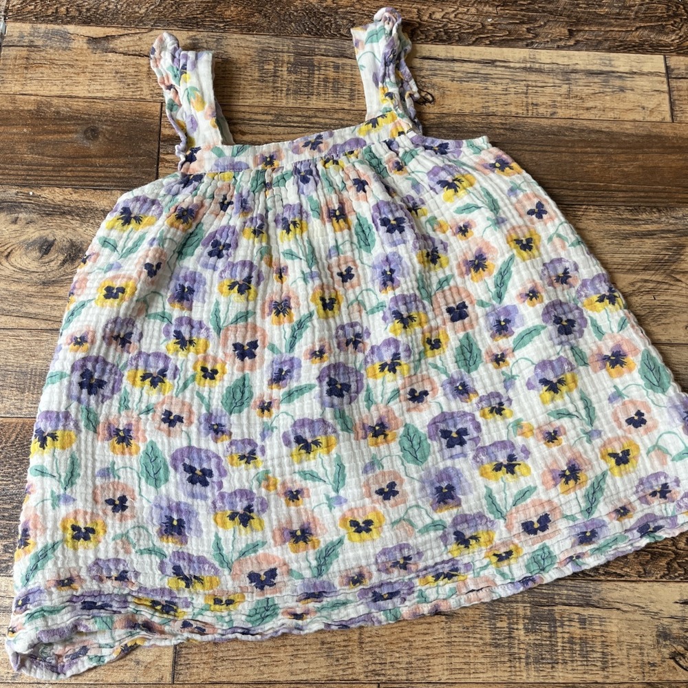 Angel Dear Muslin Cotton Floral Top Toddler Girls 4T Lined Coastal Summer